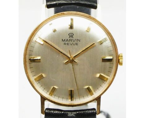 Of Goole Ship Building Interest; Marvin, a 9ct gold manual wind presentation gentleman's wristwatch, silvered dial with baton
