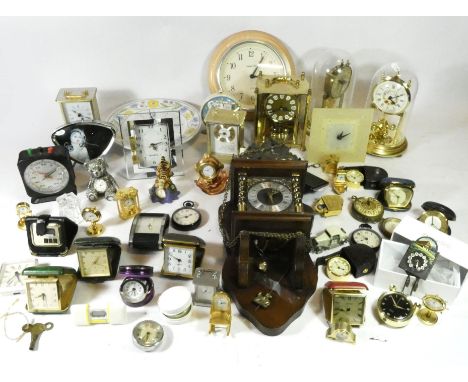 Three boxes of mid 20th century &amp; later mantel and wall clocks, having manual wind and quartz movements. (3) 