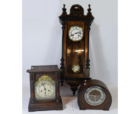A Vienna style 8 day wall clock, having brass bezel and enamelled dial with Roman numerals, movement striking on gong, with p
