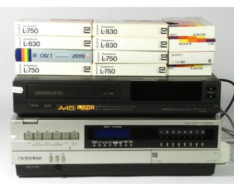 A Sanyo Video Cassette Recorder, Betamax, VTC 5000, together with twelve Betamax tapes, also including a Sharp VHS player VC-
