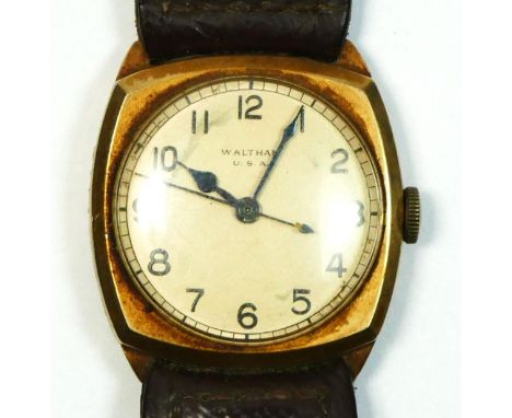 Waltham, a WWII 9ct gold manual wind gentleman's wristwatch, Birmingham 1944, 18 jewel Premier movement , cal 870, 27 x 27mm,