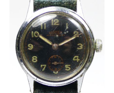 J.W. Benson a stainless steel manual wind gentleman's wristwatch, c.1940's, 29mm and Roamer, a stainless steel manual wind bl