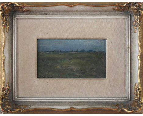 RUDOLF HÖCKNER (1864 Wolkenstein - 1942 Bad Mergentheim)  Öl auf Platte, "Felderlandschaft unter blauem Himmel", unten links 