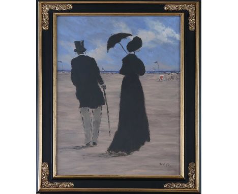 HENRY SAINT-CLAIR (1899 Arras - 1990 Sotteville) Mischtechnik auf Karton, "Couple sur la plage", unten rechts in Öl signiert 