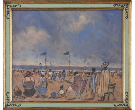 HENRY SAINT-CLAIR (1899 Arras - 1990 Sotteville) Öl auf Karton, "Plage et Transats", unten links in Öl signiert "H. St. Clair