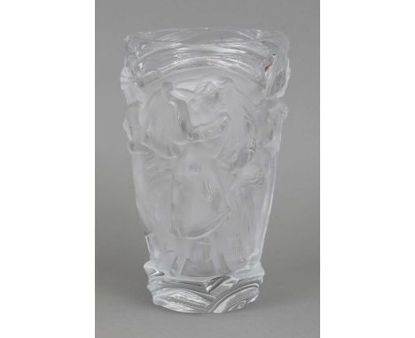 LALIQUE Vase  Frankreich, 2. Hälfte 20. Jahrhundert, Pressglas, teilweise satiniert, am Boden signiert "R. Lalique France", u