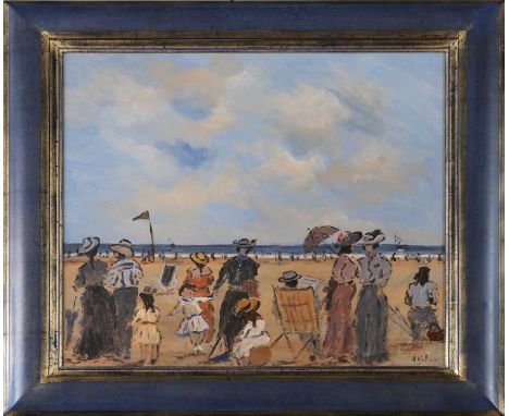 HENRY SAINT-CLAIR (1899 Arras - 1990 Sotteville) Öl auf Platte, "Gesellschaft am Strand", unten rechts in Öl signiert "H. St.