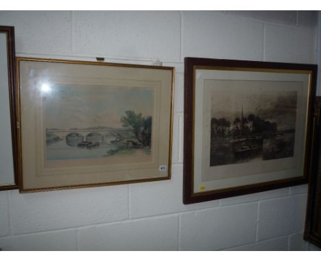 TWO FRAMED PRINTS, Basildon Bridge over The Thames printed by C F Cheffins, approximately 31cm x 43cm and Stratford Lock afte