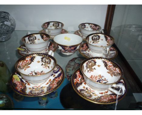 SIX ROYAL CROWN DERBY IMARI PATTERN NO 383 CUPS/SAUCERS, and a matching sugar bowl (13)