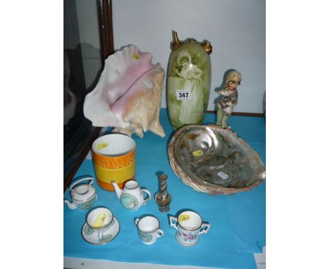 VARIOUS CERAMICS AND TWO SHELLS, to include Doulton Burslem 'Coquette' vase, Spode miniatures, Shelley, Derby etc