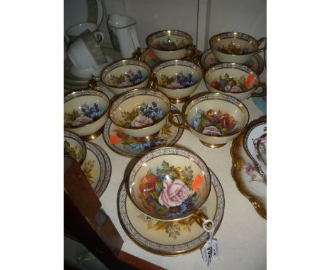 TEN AYNSLEY CUPS/SAUCERS, florally transfer printed by J A Bailey (20)