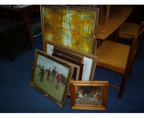 PICTURES AND PRINTS, to include landscape oil on canvas, signed Mitchell, sporting interest etc
