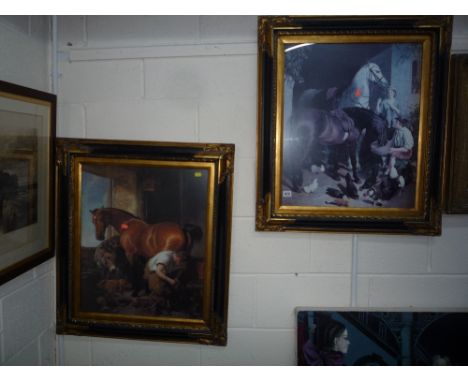 TWO FRAMED PRINTS, 'Stable Courtyard' by J F Herring Snr and 'Showing' by Sir Edwin Henry Landseer (1802-1873), each approxim