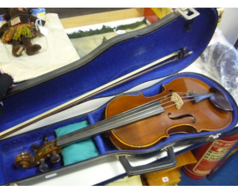 A VIOLIN, labelled Nicholas Bertholini, also etched onto the back with same name, length of back 36.5cm, comes in a modern ca