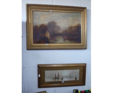 PICTURES AND PRINTS, comprising of E Fletcher boat scene print and fishing river landscape (2)