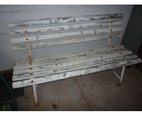 A PAINTED SLATTED BENCH
