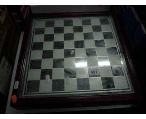 A GLASS CHESS SET WITH BOARD/BOX