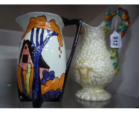 CLARICE CLIFF FOR NEWPORT POTTERY JUG, Harvest design, approximate height 23cm and a Lorna Bailey 'Chetwynd' jug, approximate