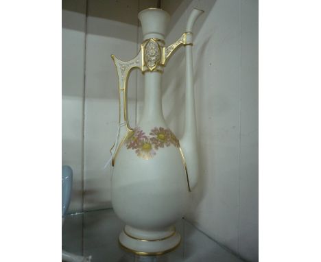 A ROYAL WORCESTER EWER, of Middle Eastern form, decorated with flowers, impressed marks and No 891 to base, approximate heigh