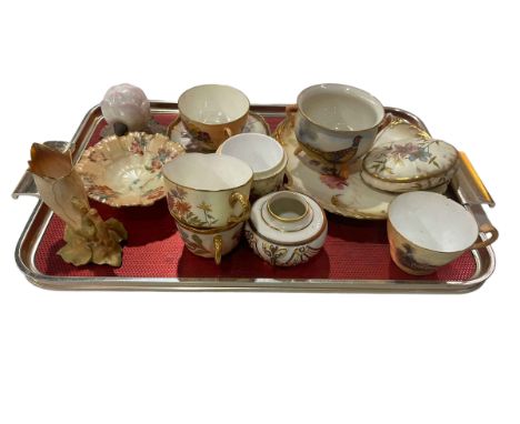 Tray lot of Royal Worcester and Locke Blush ware and posy holders (12).
