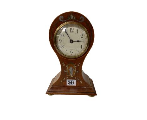 Inlaid mahogany balloon mantel clock, 25.5cm.