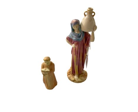 Royal Worcester water carrier, 24.5cm and Royal Worcester Monk candle snuffer (2).