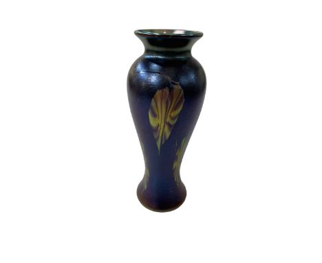 Large Okra glass vase by R. Golding, 25.5cm.
