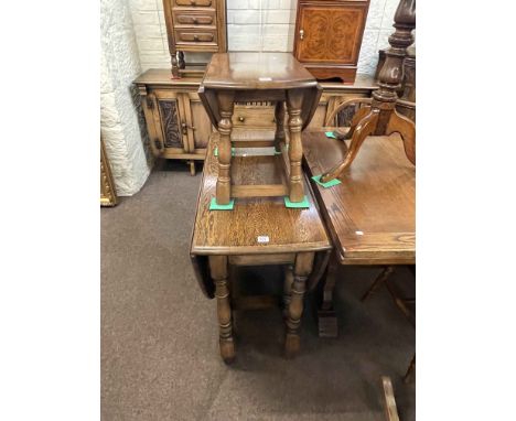 19th Century oak circular snap top tripod occasional table, oak gate leg dining table and oak drop leaf coffee table (3).