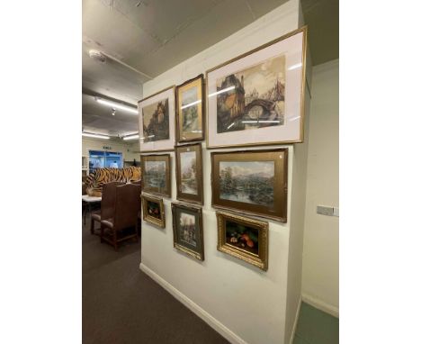 Two pairs of landscape watercolours, signed R Hayes and HM Krause, pair signed limited edition prints, R Marshall, Durham Cat