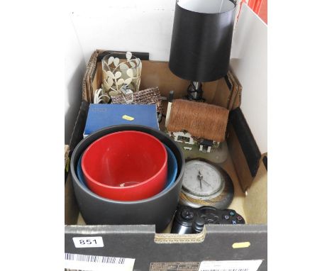 Box of Misc - Table Lamp, Barometer etc 