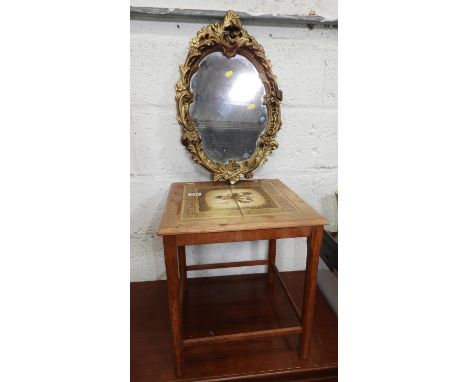 Gilt Framed Mirror and Tile Topped Lamp Table 