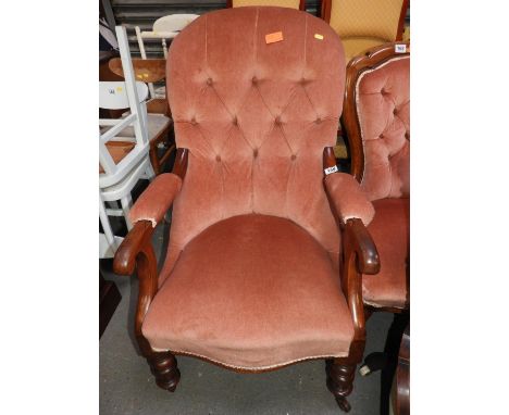 Upholstered Button Back Armchair on Castor Feet 