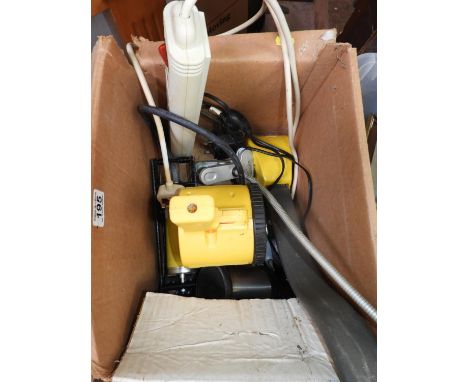 Box of Misc - Spot Light, Extension Lead and Foot Pump etc 