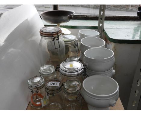 Lidded Glass Storage Jars, Vintage Scales etc 