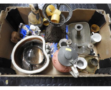 Box of Misc - Oil Lamp Base, Cruet Set etc 