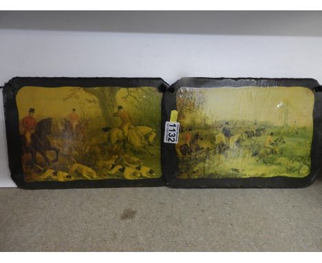 Pair of Applied Hunting Scenes on Slate 
