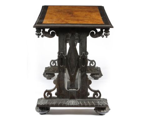 An early Victorian Anglo-Indian ebony library table to a design by Richard Bridgens, after a design by Richard Bridgens, the 