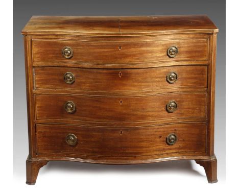 A George III mahogany serpentine gentleman's dressing chest attributed to Gillows, inlaid with boxwood stringing and fine cro