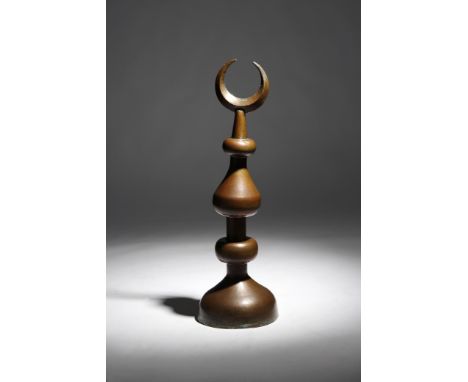 An Ottoman Islamic copper crescent form finial, the base edged with initials 'AJ' and the date '1922', possibly 18th / 19th c