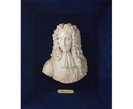 λ Jacobite interest. A rare wax portrait bust of James II in the manner of David Le Marchand, probably after a portrait by Si