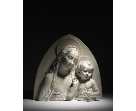 After Della Robbia. A plaster relief wall plaque of the Virgin and Child, possibly by Brucciani, numbered '326', 53.7cm high,