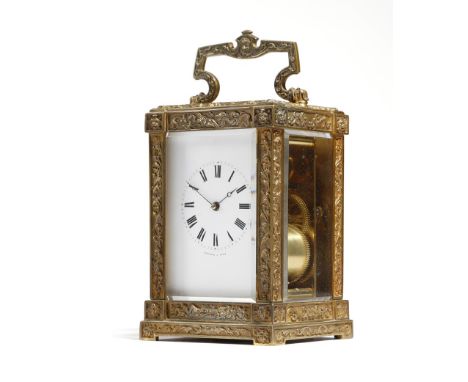 A late 19th century French gilt brass carriage clock by Bolvillier, the eight day movement with an outside countwheel and a p