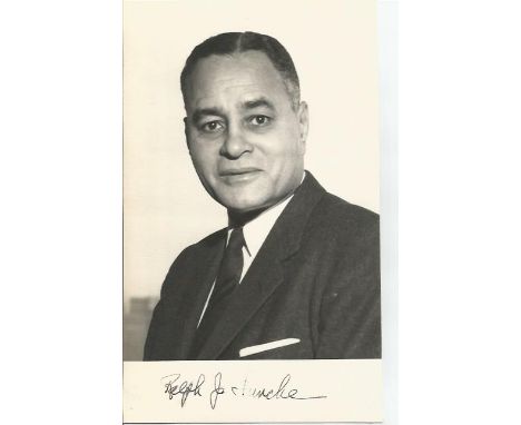 Ralph Bunche Nobel prize signed 6 x 4 b/w photo. American political scientist, academic, and diplomat who received the 1950 N