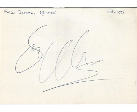 Suzi Quatro signed album page. American rock singer-songwriter, multi-instrumentalist and actress. She was the first female b