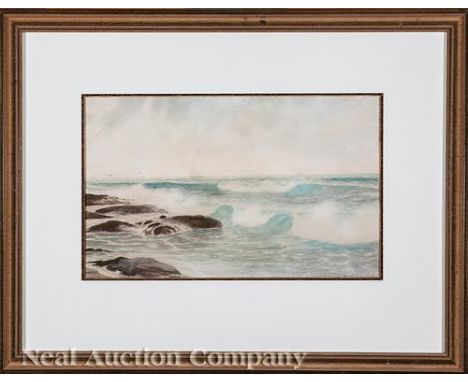 George Howell Gay (American, 1858-1931) , "Seascape with Schooners in the Distance", watercolor on paper, signed lower right,