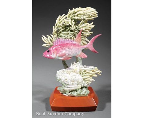 Royal Worcester Porcelain "Squirrelfish" , 1961, designed and modeled by R. Van Ruyckevelt, no. 225/500, h. 9 5/8 in., wood b