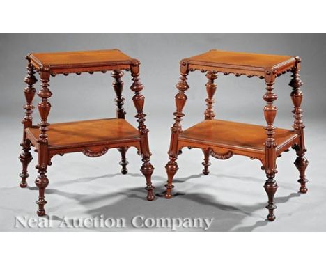 Pair of Aesthetic Walnut Occasional Tables , late 19th c., attr. to Daniel Pabst, Philadelphia, beaded top, baluster-turned, 