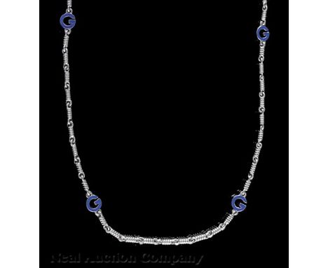 Gucci Sterling Silver and Blue Enamel Necklace , l. 36 in., wt. 1.95 troy ozs     