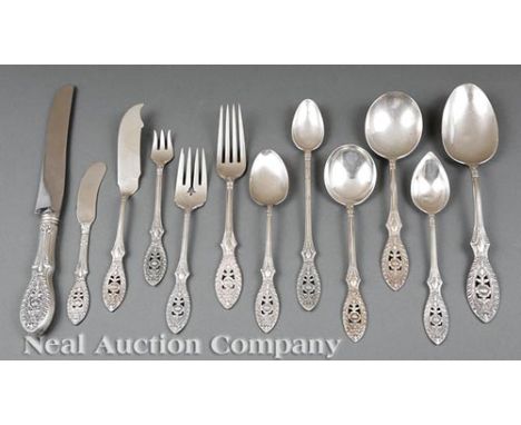 Manchester "Valenciennes" Pattern Sterling Silver Partial Flatware Service , pat. 1938, incl. 3 serving spoons; 14 knives; 11