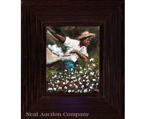 Ted Ellis (American/New Orleans, b. 1963) , "High in that Cotton", oil on canvas board, signed lower right, signed and printe